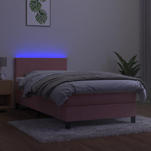 Κρεβάτι Boxspring με Στρώμα & LED Ροζ 90x200 εκ. Βελούδινο