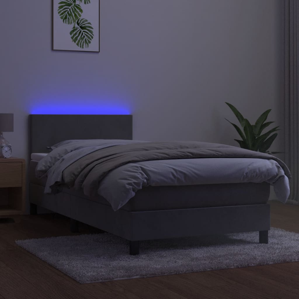 Κρεβάτι Boxspring με Στρώμα & LED Αν.Γκρι 100x200 εκ. Βελούδινο - Pakobazaar