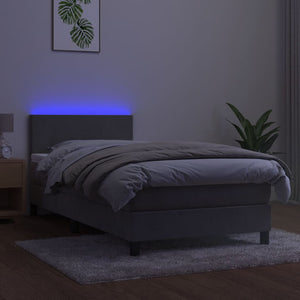 Κρεβάτι Boxspring με Στρώμα & LED Αν.Γκρι 100x200 εκ. Βελούδινο - Pakobazaar