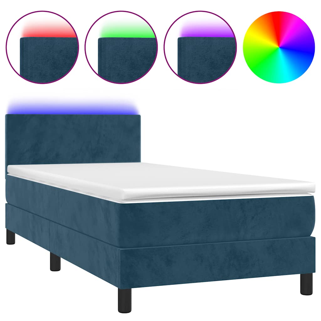 Κρεβάτι Boxspring με Στρώμα & LED Σκ. Μπλε 100x200εκ. Βελούδινο