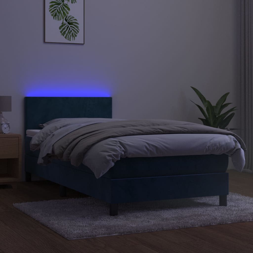 Κρεβάτι Boxspring με Στρώμα & LED Σκ. Μπλε 100x200εκ. Βελούδινο
