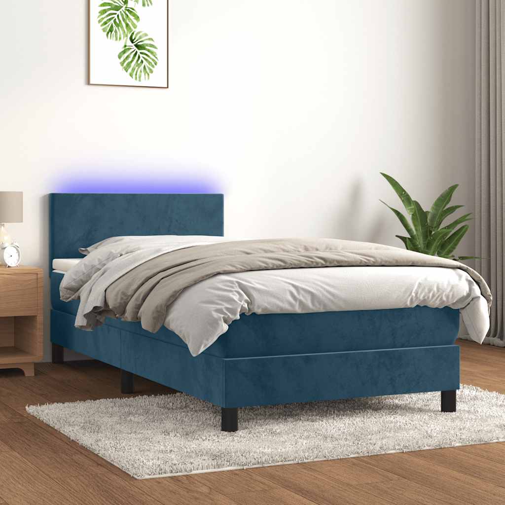 Κρεβάτι Boxspring με Στρώμα & LED Σκ. Μπλε 100x200εκ. Βελούδινο