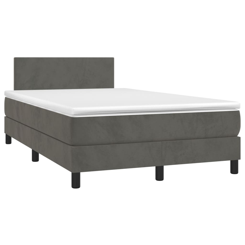 Κρεβάτι Boxspring με Στρώμα & LED Σκ. Γκρι 120x200εκ. Βελούδινο