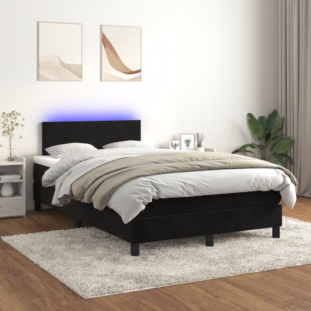 Κρεβάτι Boxspring με Στρώμα & LED Μαύρο 120x200 εκ. Βελούδινο