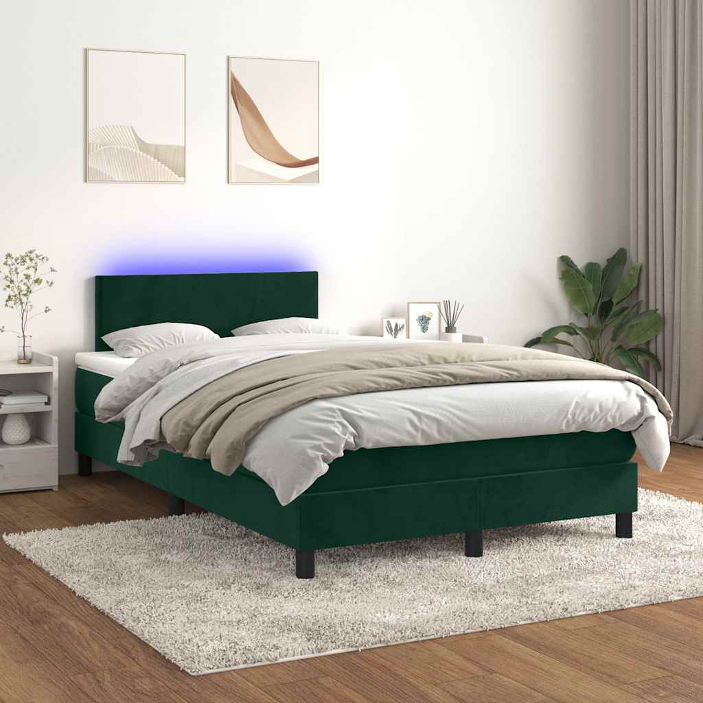 Κρεβάτι Boxspring με Στρώμα & LED Σκ. Πράσινο 120x200εκ Βελούδο
