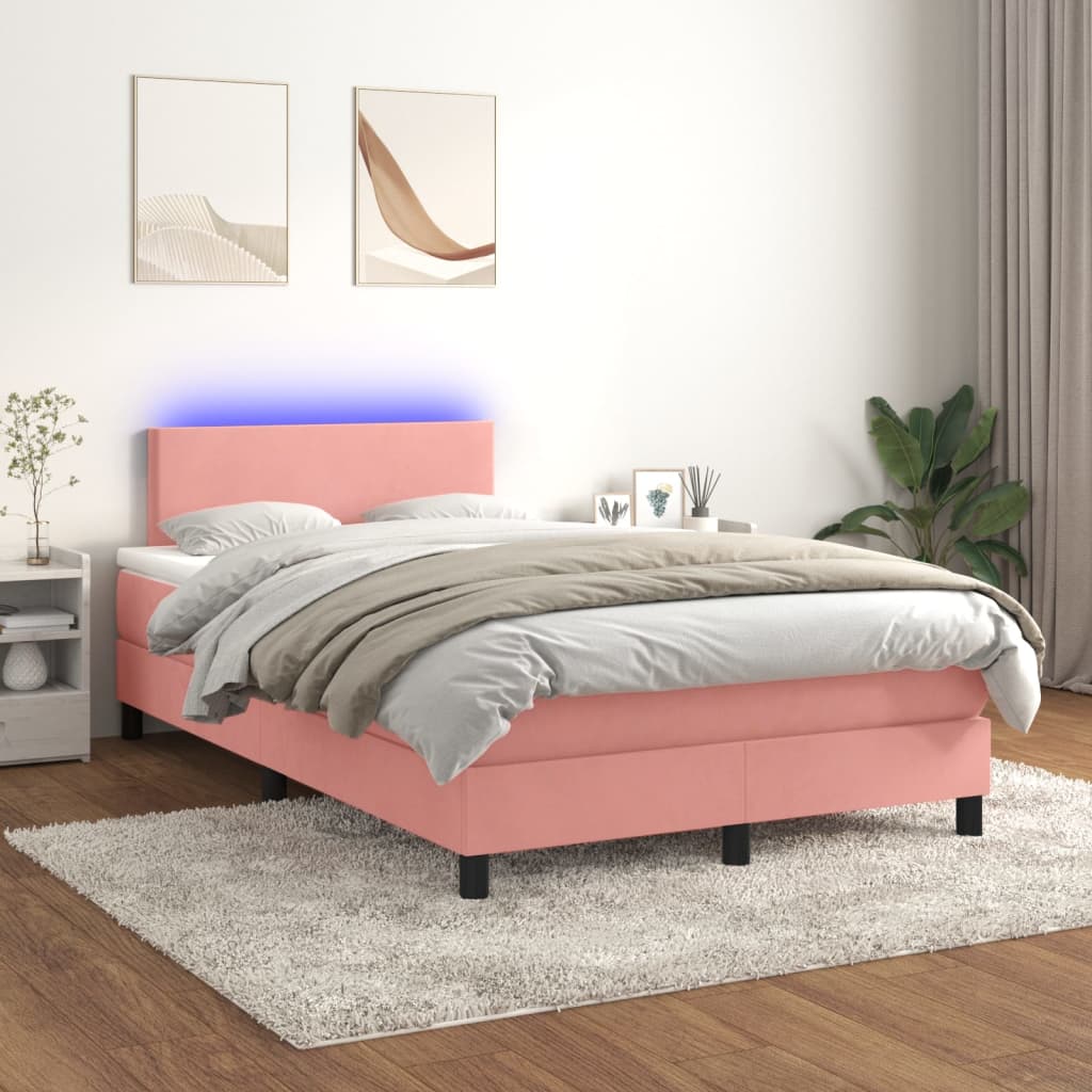 Κρεβάτι Boxspring με Στρώμα & LED Ροζ 120x200 εκ. Βελούδινο