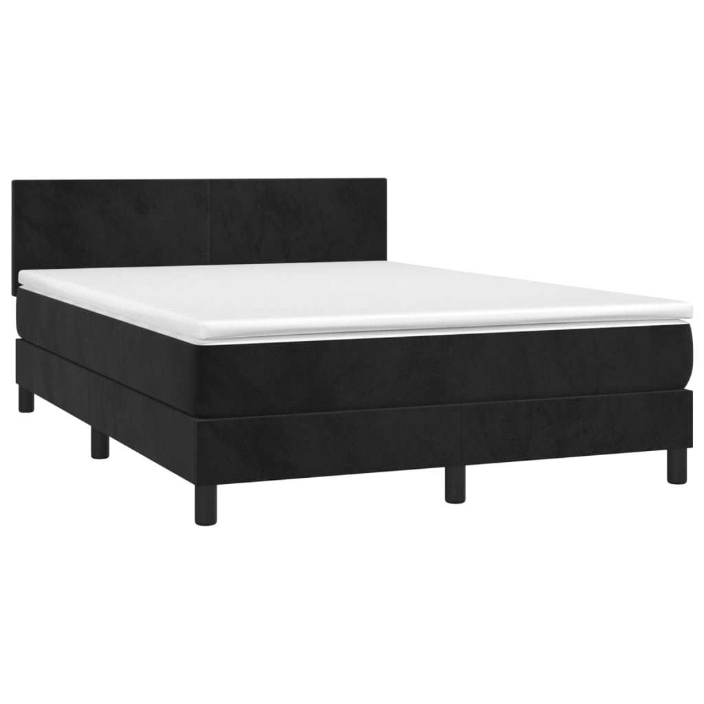 Κρεβάτι Boxspring με Στρώμα & LED Μαύρο 140x190 εκ. Βελούδινο