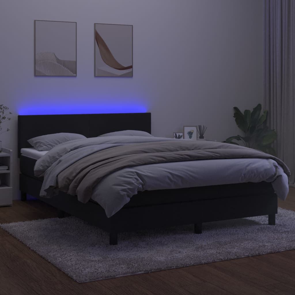 Κρεβάτι Boxspring με Στρώμα & LED Μαύρο 140x190 εκ. Βελούδινο