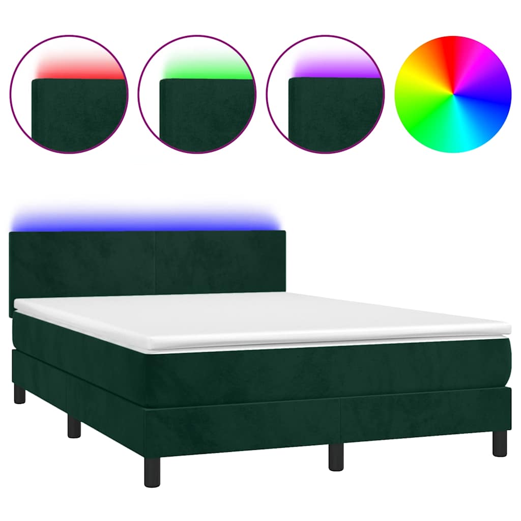 Κρεβάτι Boxspring με Στρώμα & LED Σκ. Πράσινο 140x190εκ Βελούδο