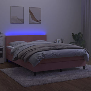 Κρεβάτι Boxspring με Στρώμα & LED Ροζ 140x190 εκ. Βελούδινο