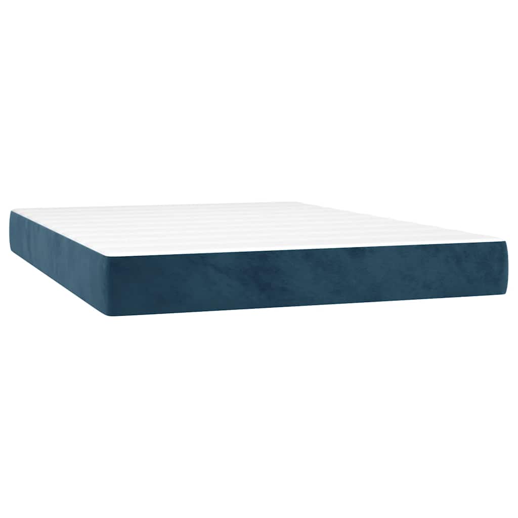 Κρεβάτι Boxspring με Στρώμα & LED Σκ. Μπλε 140x200εκ. Βελούδινο
