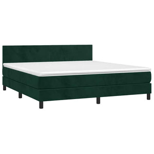 Κρεβάτι Boxspring με Στρώμα & LED Σκ. Πράσινο 160x200εκ Βελούδο