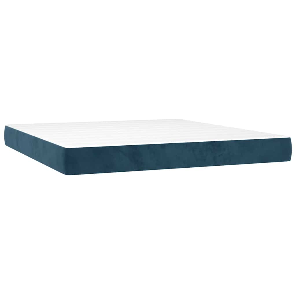 Κρεβάτι Boxspring με Στρώμα & LED Σκ. Μπλε 160x200εκ. Βελούδινο