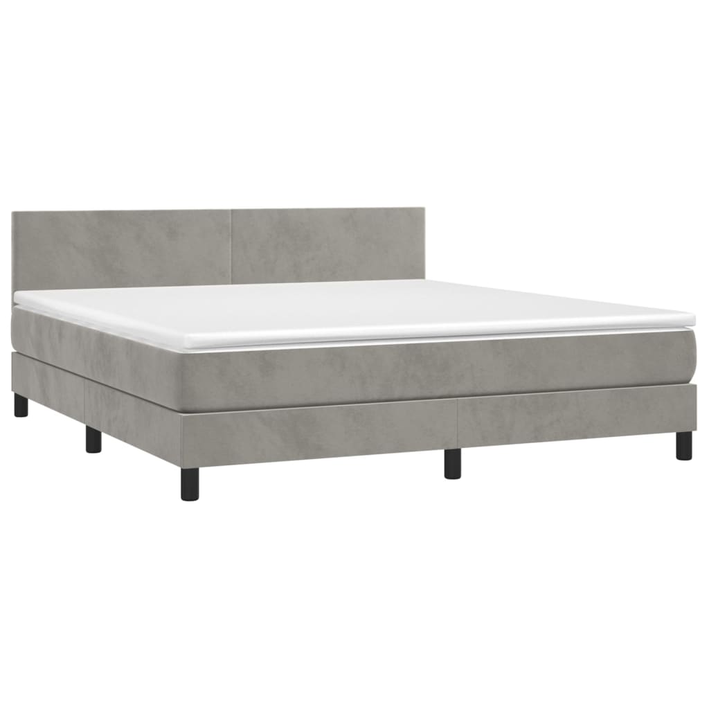 Κρεβάτι Boxspring με Στρώμα & LED Αν.Γκρι 180x200 εκ. Βελούδινο - Pakobazaar