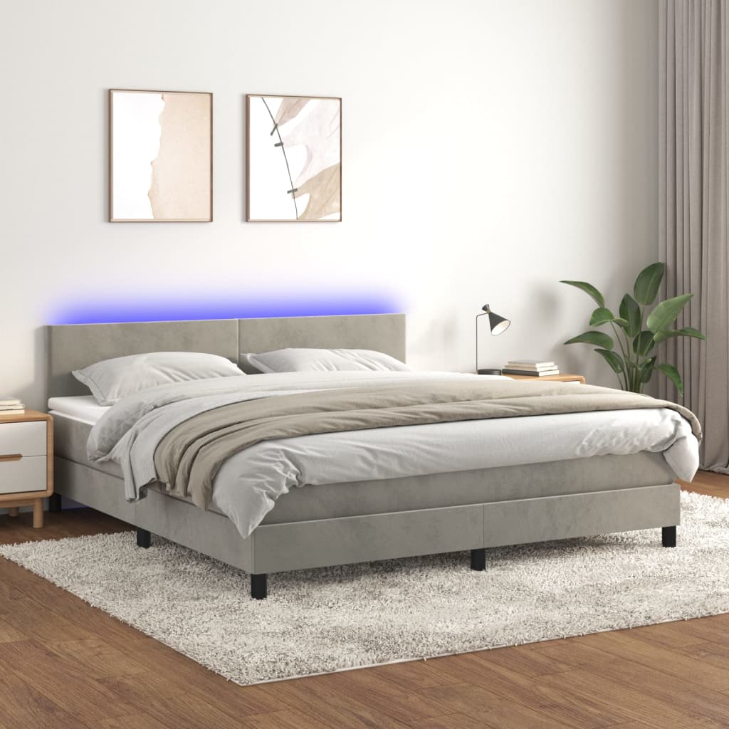 Κρεβάτι Boxspring με Στρώμα & LED Αν.Γκρι 180x200 εκ. Βελούδινο - Pakobazaar
