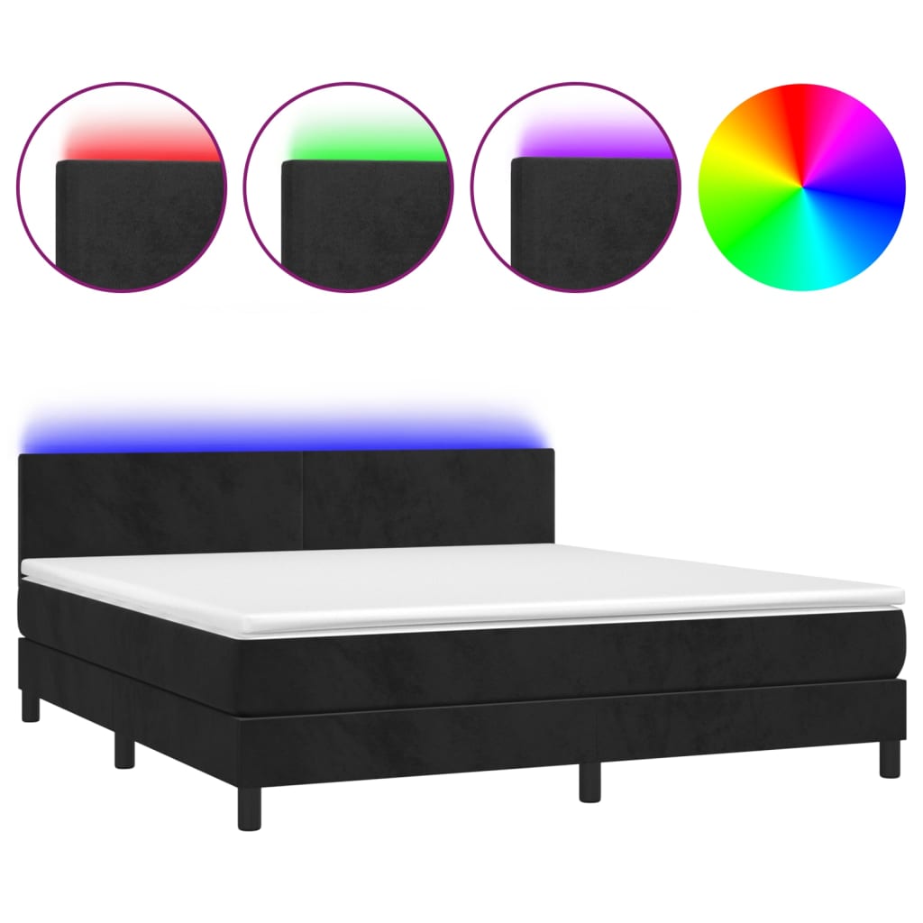 Κρεβάτι Boxspring με Στρώμα & LED Μαύρο 180x200 εκ. Βελούδινο