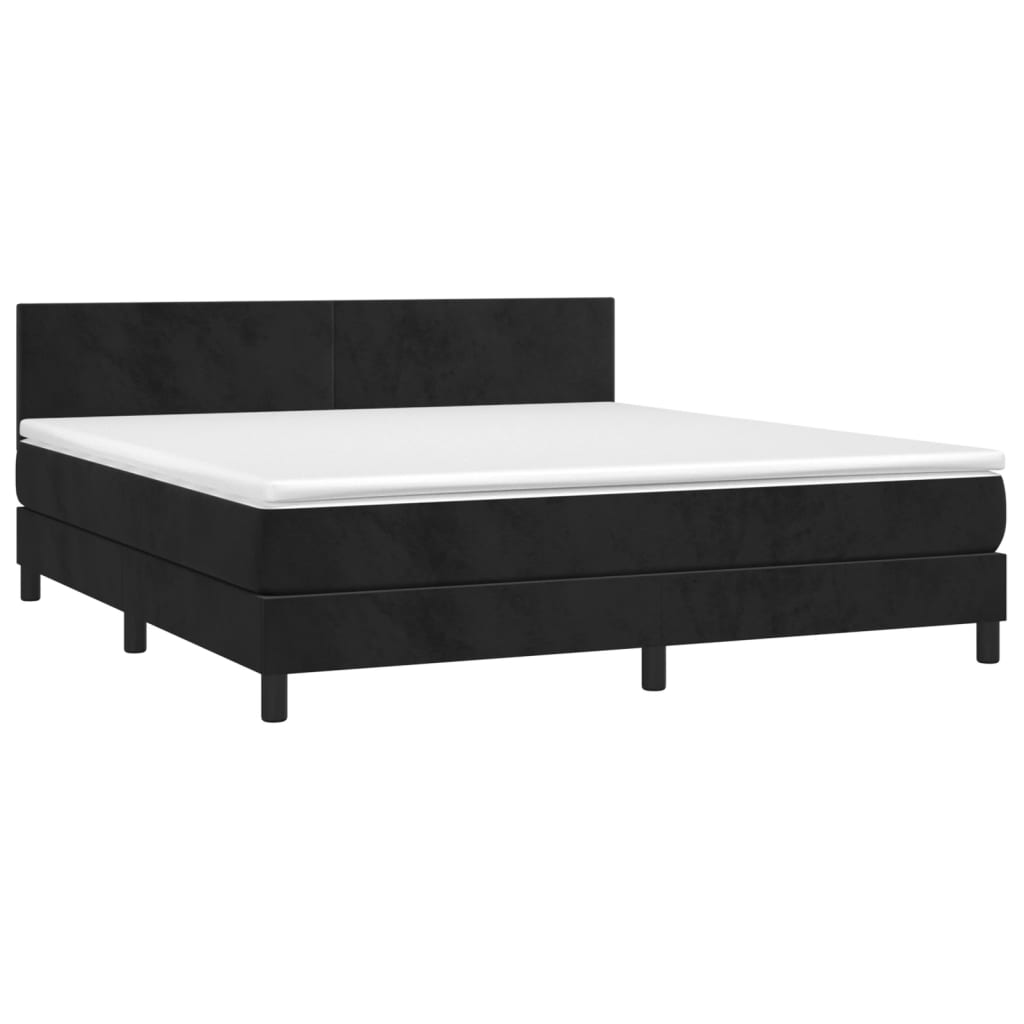 Κρεβάτι Boxspring με Στρώμα & LED Μαύρο 180x200 εκ. Βελούδινο
