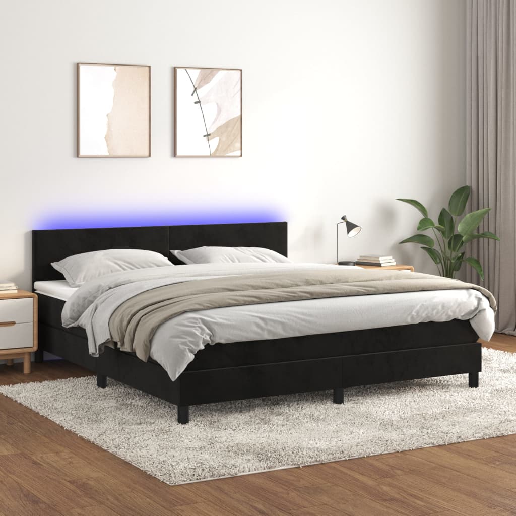 Κρεβάτι Boxspring με Στρώμα & LED Μαύρο 180x200 εκ. Βελούδινο