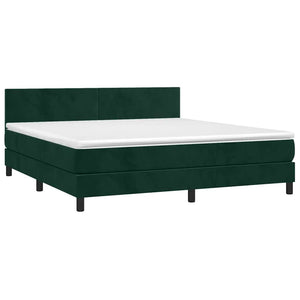 Κρεβάτι Boxspring με Στρώμα & LED Σκ. Πράσινο 180x200εκ Βελούδο
