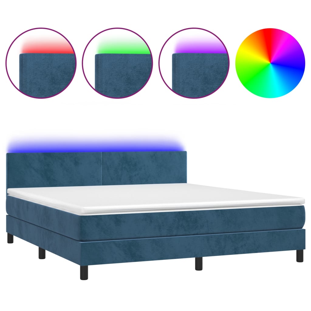 Κρεβάτι Boxspring με Στρώμα & LED Σκ. Μπλε 180x200εκ. Βελούδινο