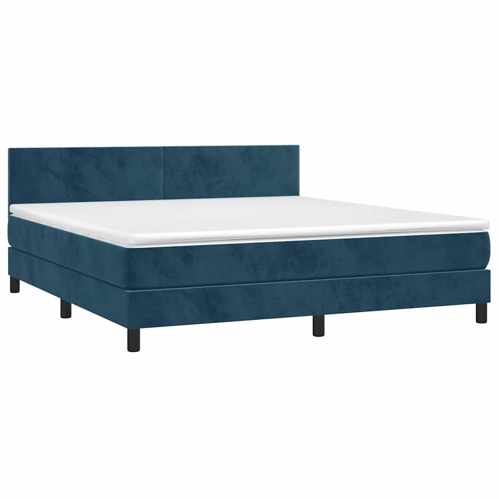 Κρεβάτι Boxspring με Στρώμα & LED Σκ. Μπλε 180x200εκ. Βελούδινο