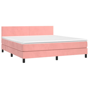 Κρεβάτι Boxspring με Στρώμα & LED Ροζ 180x200 εκ. Βελούδινο