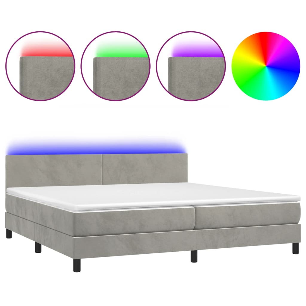 Κρεβάτι Boxspring με Στρώμα & LED Αν.Γκρι 200x200 εκ. Βελούδινο