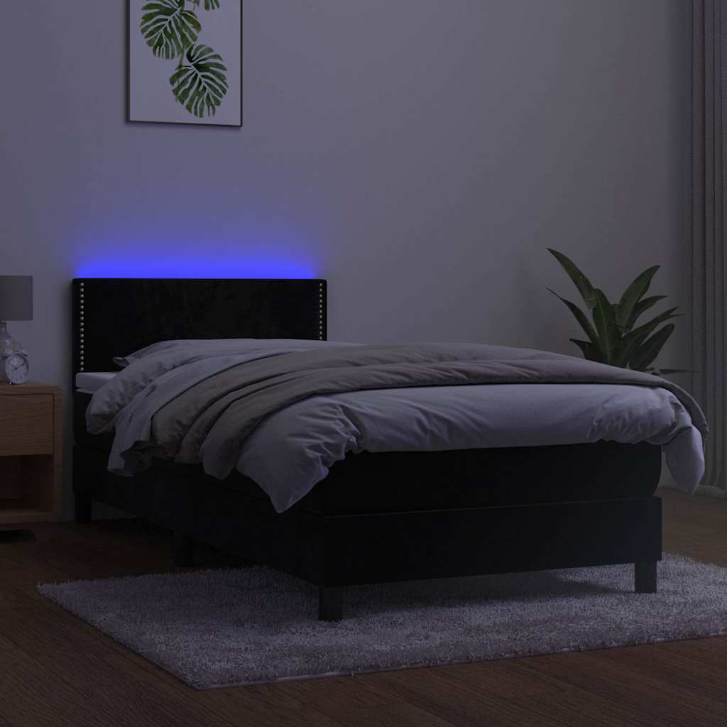 Κρεβάτι Boxspring με Στρώμα & LED Μαύρο 80x200 εκ. Βελούδινο