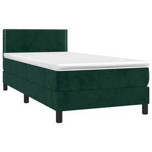 Κρεβάτι Boxspring με Στρώμα & LED Σκ. Πράσινο 80x200 εκ Βελούδο