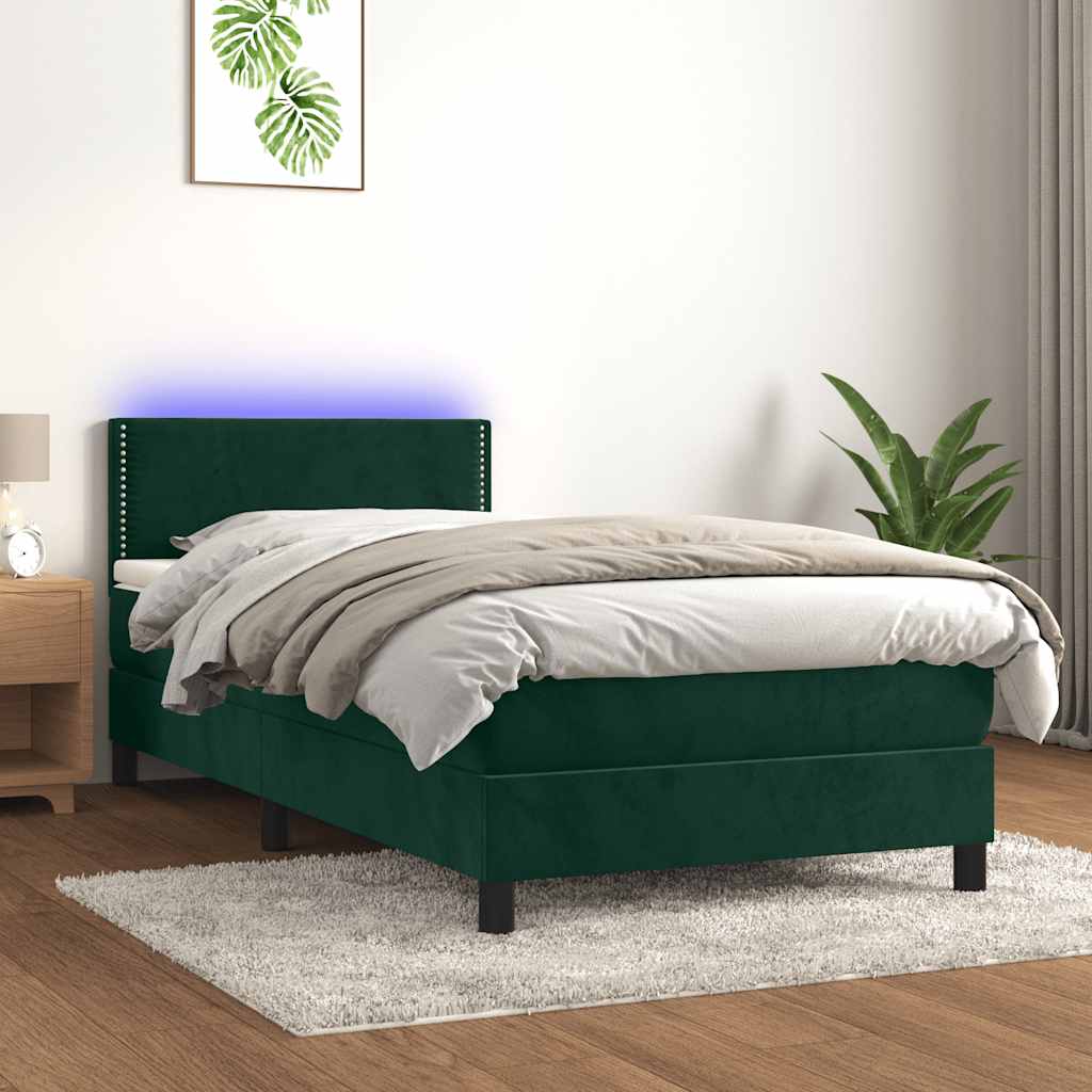 Κρεβάτι Boxspring με Στρώμα & LED Σκ. Πράσινο 80x200 εκ Βελούδο