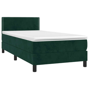 Κρεβάτι Boxspring με Στρώμα & LED Σκ. Πράσινο 90x190 εκ Βελούδο