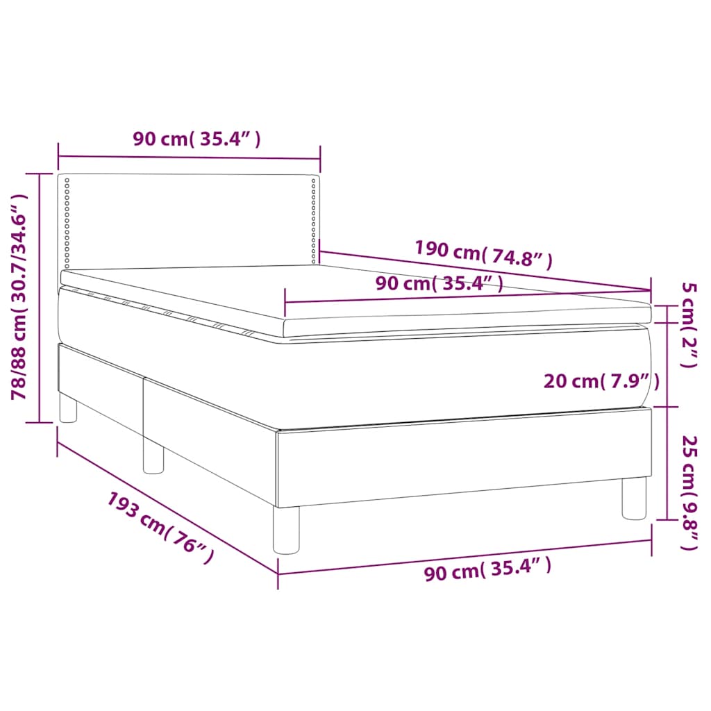 Κρεβάτι Boxspring με Στρώμα & LED Σκ. Πράσινο 90x190 εκ Βελούδο