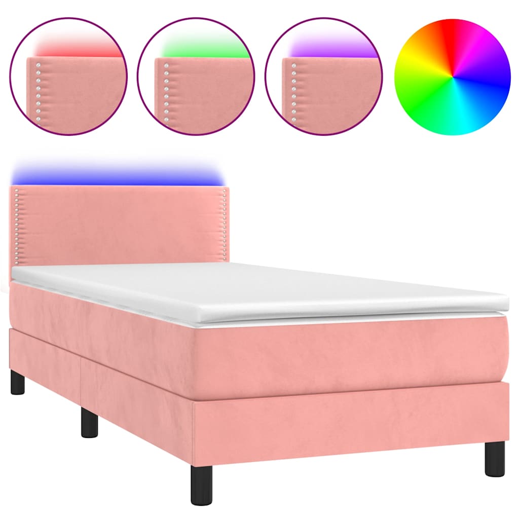 Κρεβάτι Boxspring με Στρώμα & LED Ροζ 90x190 εκ. Βελούδινο