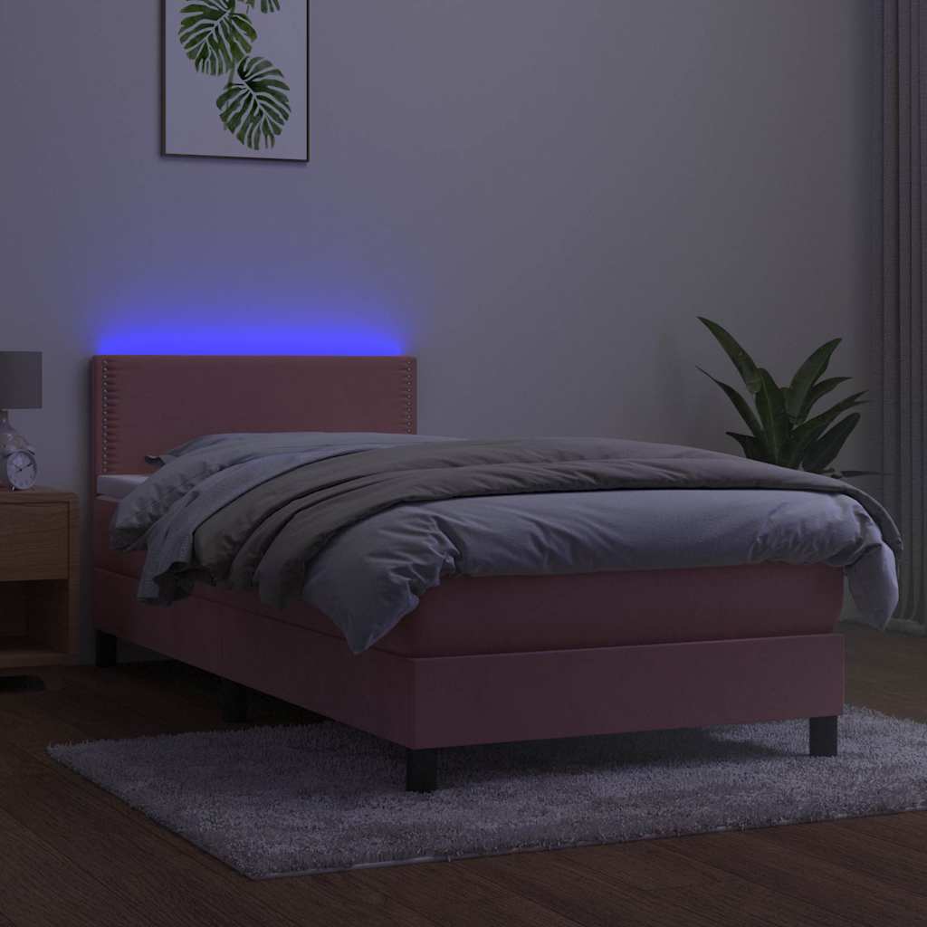 Κρεβάτι Boxspring με Στρώμα & LED Ροζ 90x190 εκ. Βελούδινο