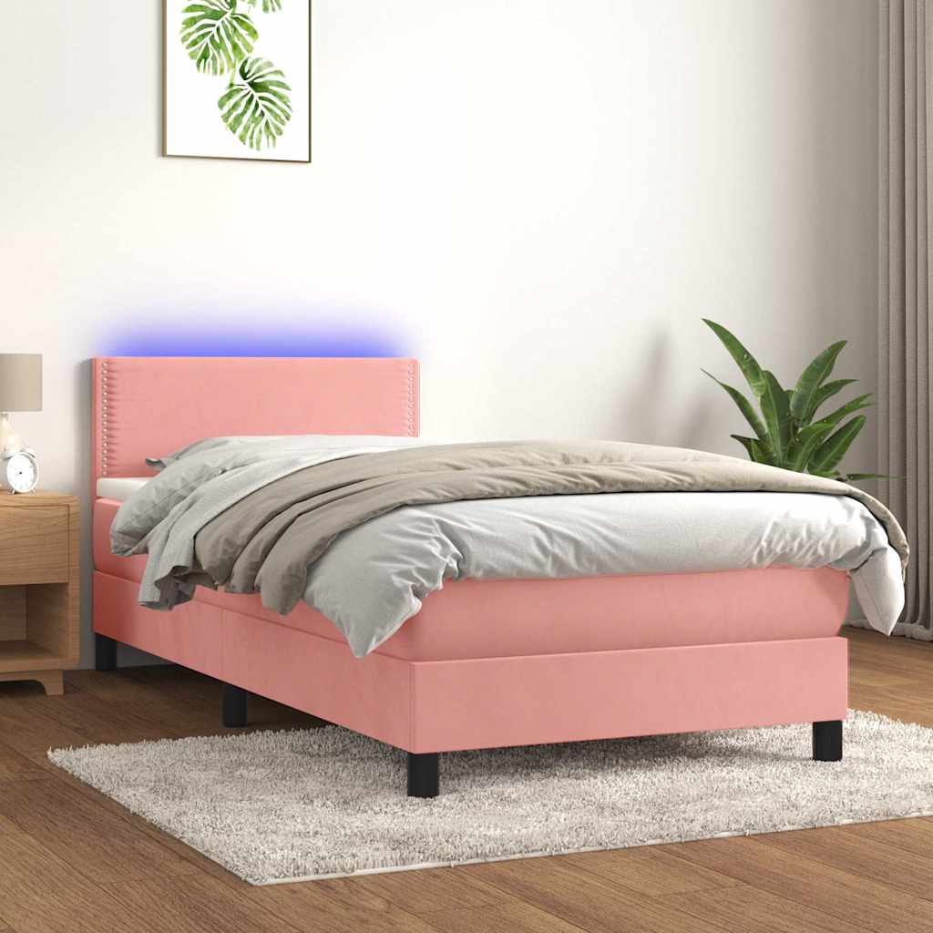 Κρεβάτι Boxspring με Στρώμα & LED Ροζ 90x190 εκ. Βελούδινο