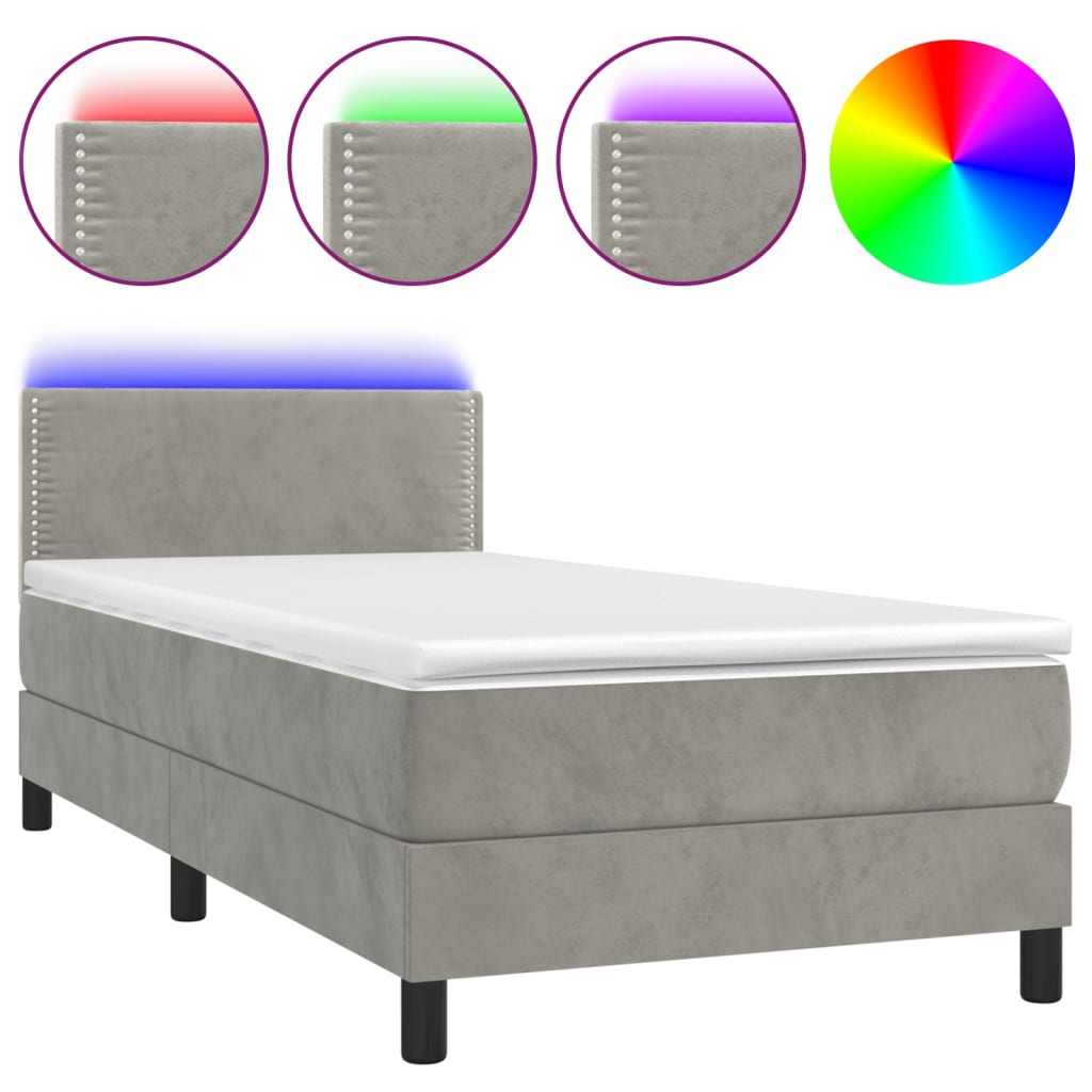 Κρεβάτι Boxspring με Στρώμα & LED Αν.Γκρι 100x200 εκ. Βελούδινο - Pakobazaar