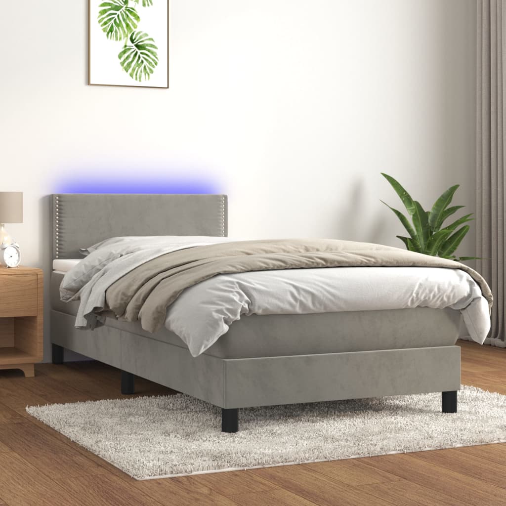 Κρεβάτι Boxspring με Στρώμα & LED Αν.Γκρι 100x200 εκ. Βελούδινο - Pakobazaar