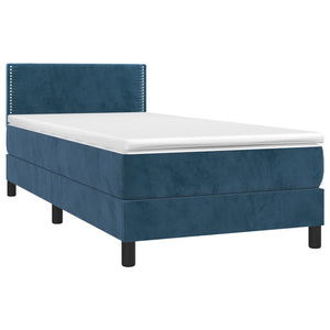 Κρεβάτι Boxspring με Στρώμα & LED Σκ. Μπλε 100x200εκ. Βελούδινο