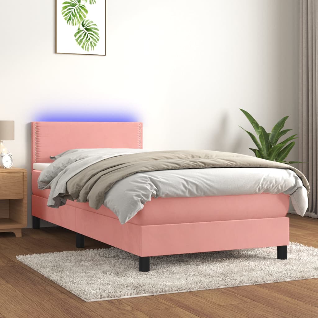Κρεβάτι Boxspring με Στρώμα & LED Ροζ 100x200 εκ. Βελούδινο