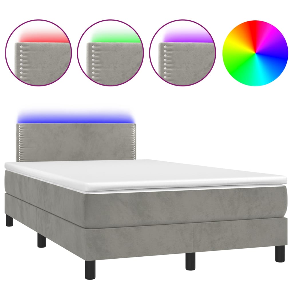 Κρεβάτι Boxspring με Στρώμα & LED Αν.Γκρι 120x200 εκ. Βελούδινο