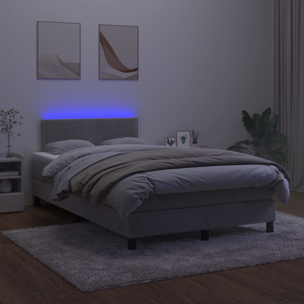 Κρεβάτι Boxspring με Στρώμα & LED Αν.Γκρι 120x200 εκ. Βελούδινο