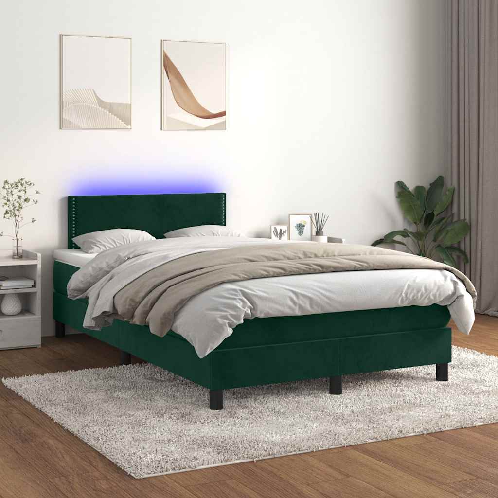 Κρεβάτι Boxspring με Στρώμα & LED Σκ. Πράσινο 120x200εκ Βελούδο