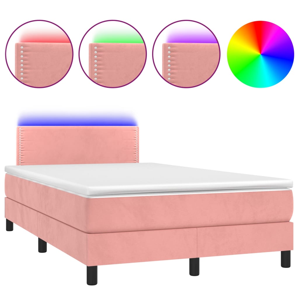 Κρεβάτι Boxspring με Στρώμα & LED Ροζ 120x200 εκ. Βελούδινο