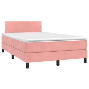 Κρεβάτι Boxspring με Στρώμα & LED Ροζ 120x200 εκ. Βελούδινο