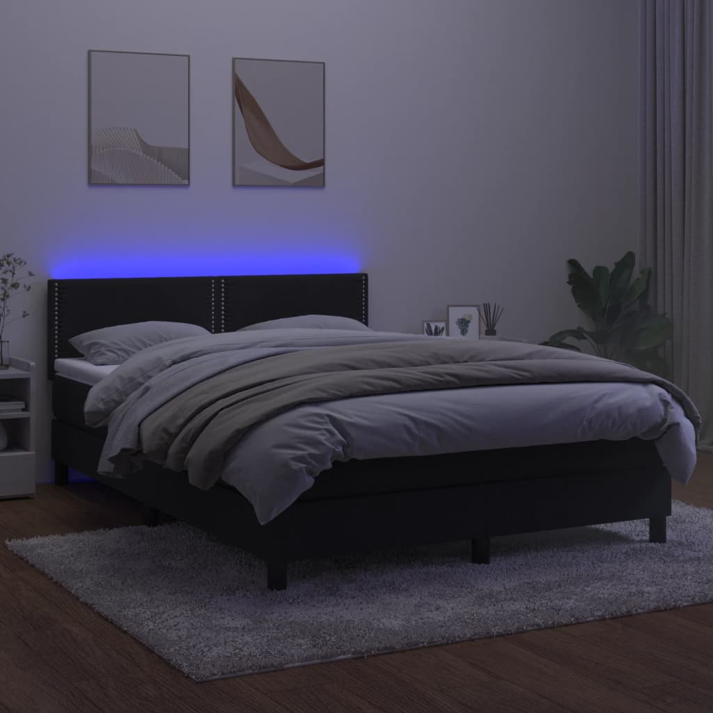 Κρεβάτι Boxspring με Στρώμα & LED Μαύρο 140x190 εκ. Βελούδινο