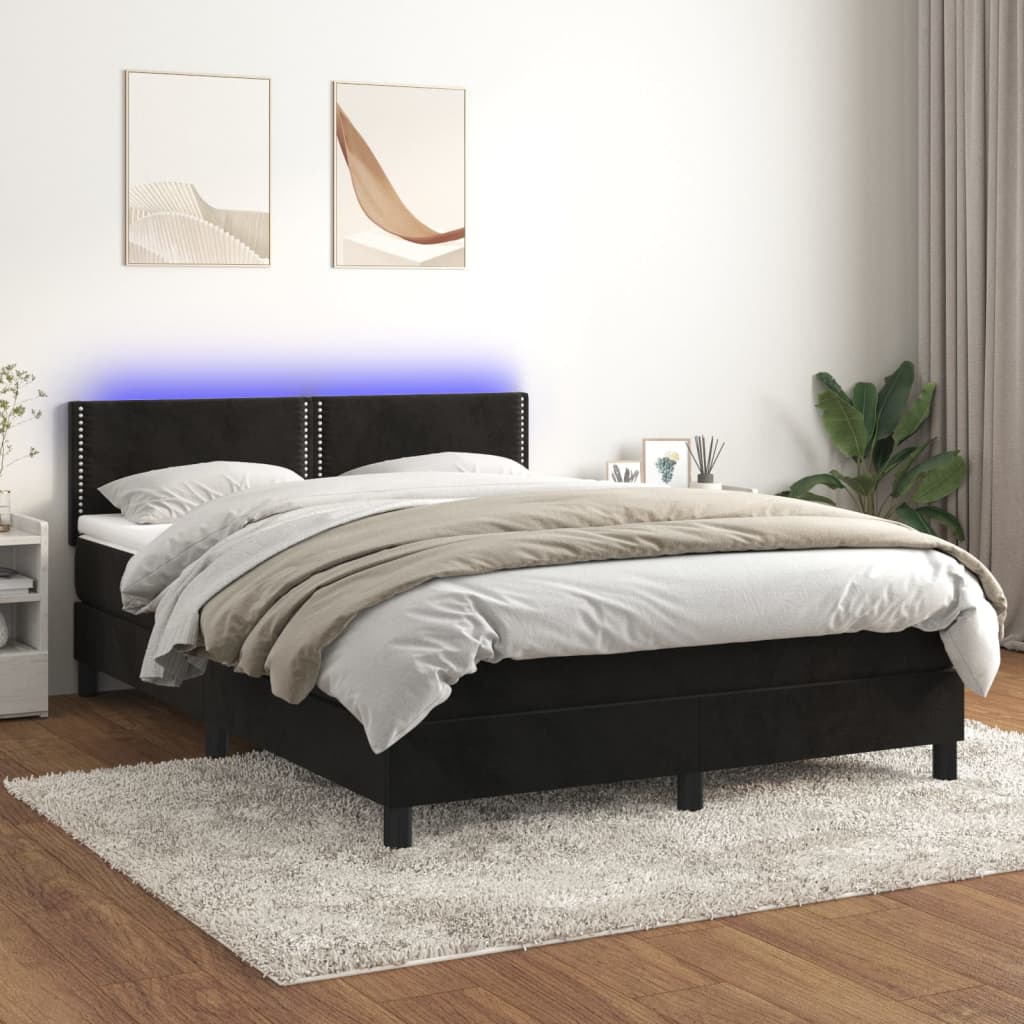 Κρεβάτι Boxspring με Στρώμα & LED Μαύρο 140x190 εκ. Βελούδινο