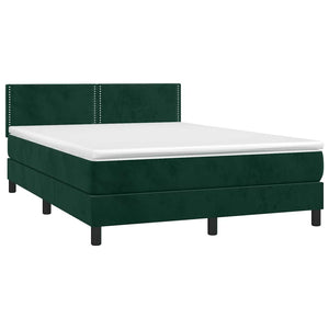 Κρεβάτι Boxspring με Στρώμα & LED Σκ. Πράσινο 140x190εκ Βελούδο