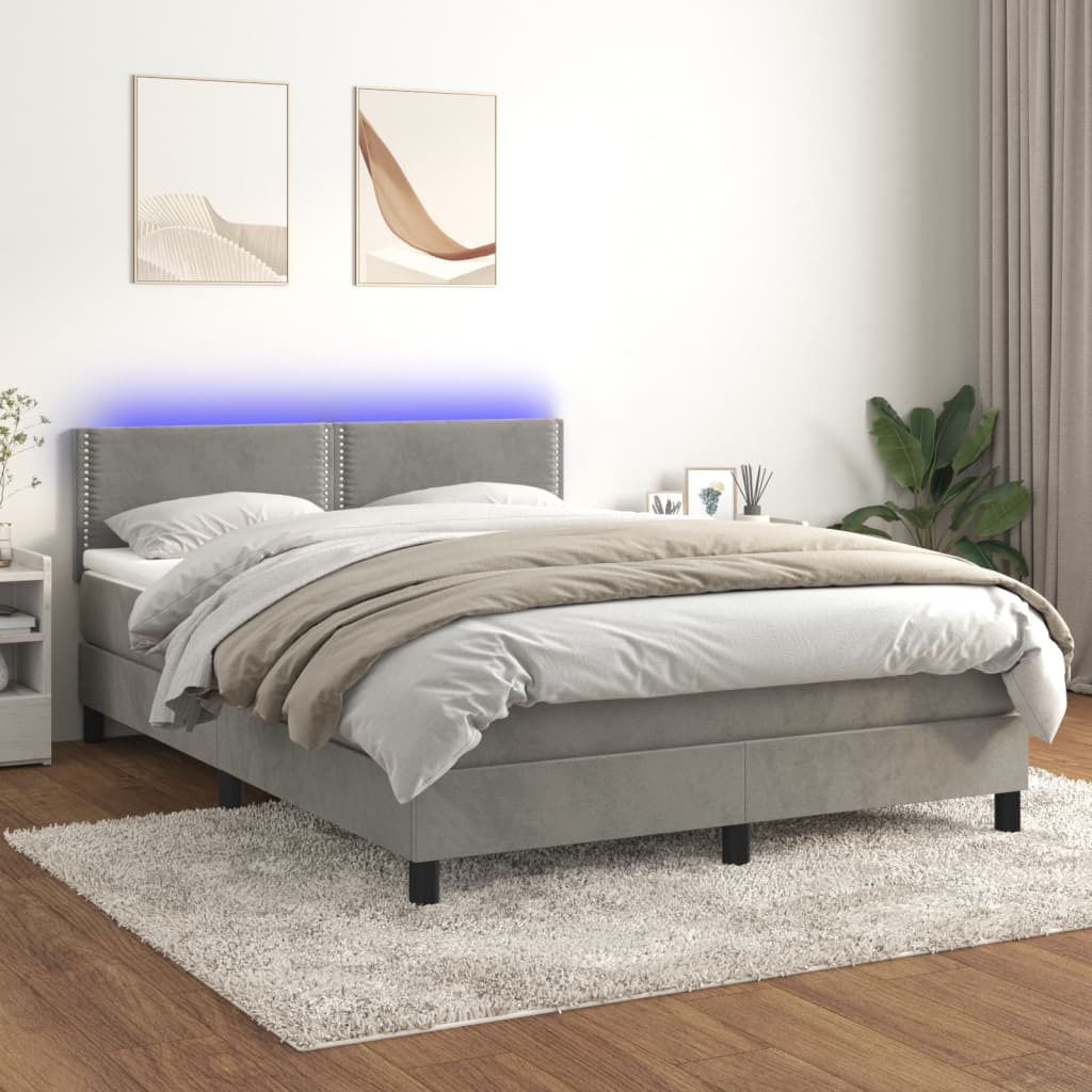 Κρεβάτι Boxspring με Στρώμα & LED Αν.Γκρι 140x200 εκ. Βελούδινο
