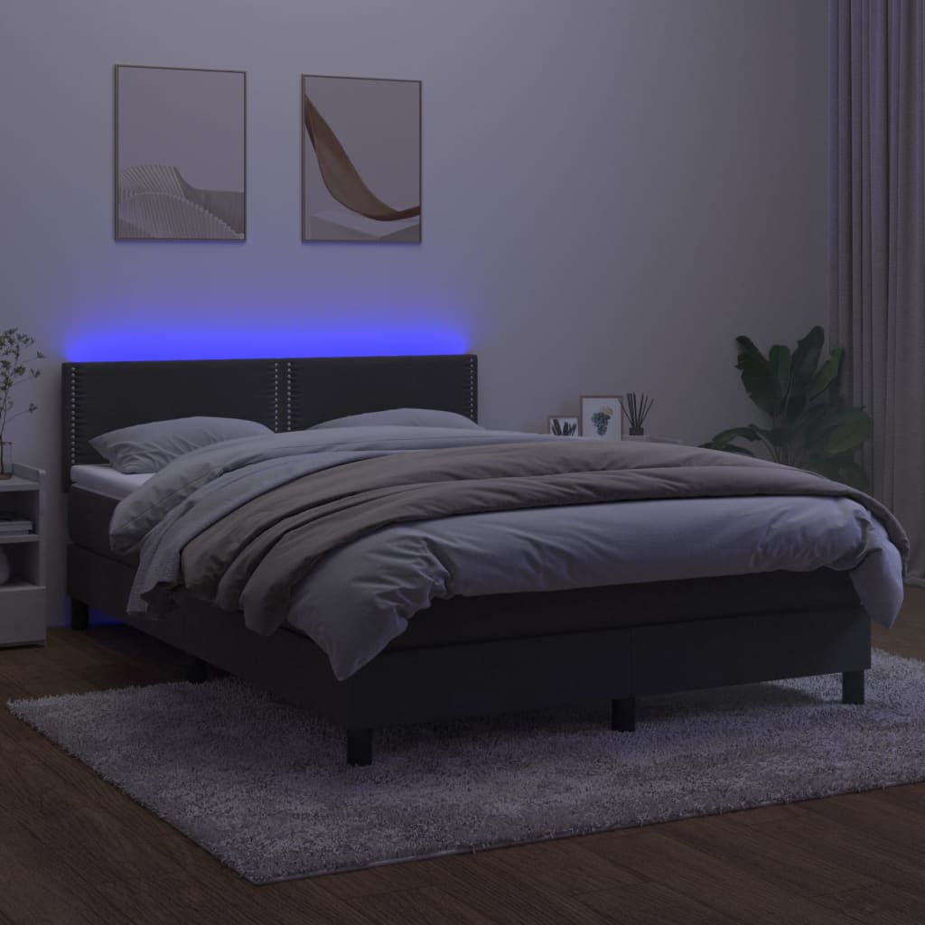 Κρεβάτι Boxspring με Στρώμα & LED Σκ. Γκρι 140x200εκ. Βελούδινο