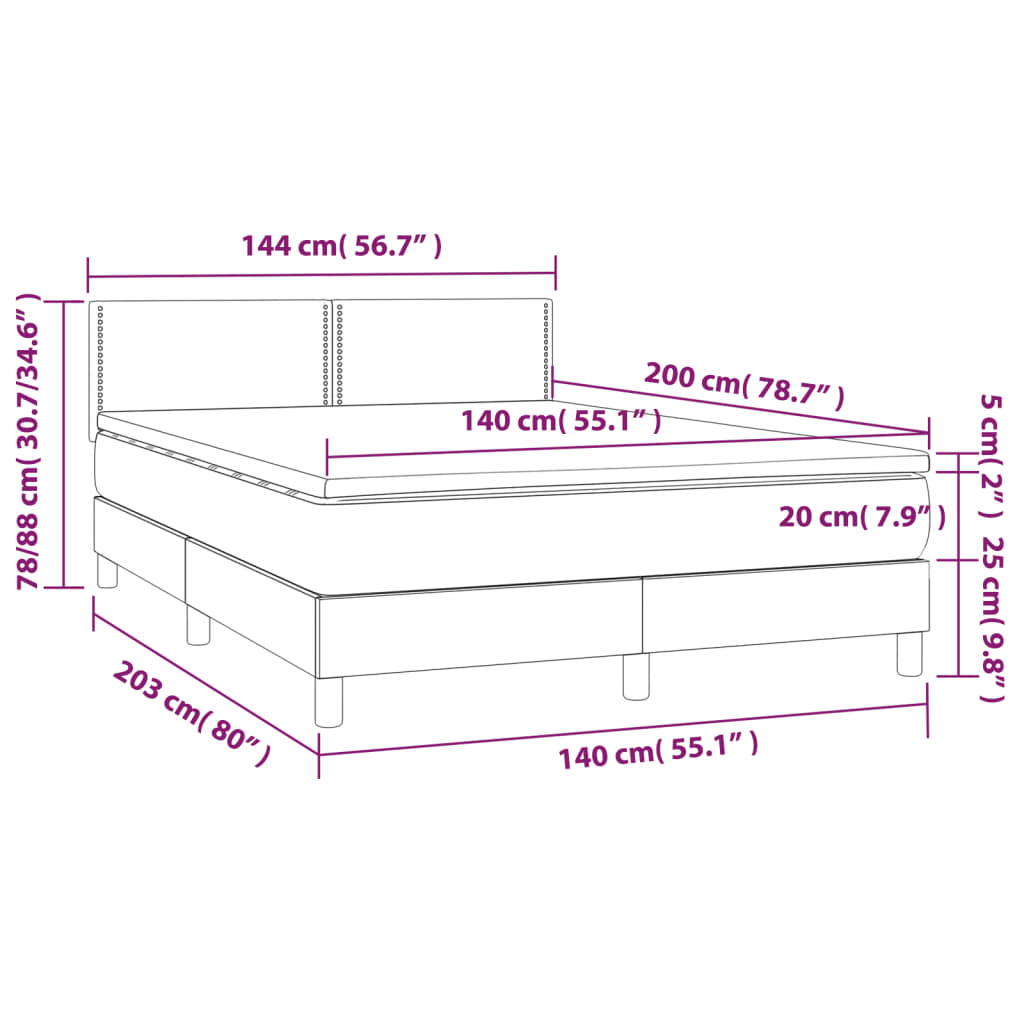 Κρεβάτι Boxspring με Στρώμα & LED Μαύρο 140x200 εκ. Βελούδινο